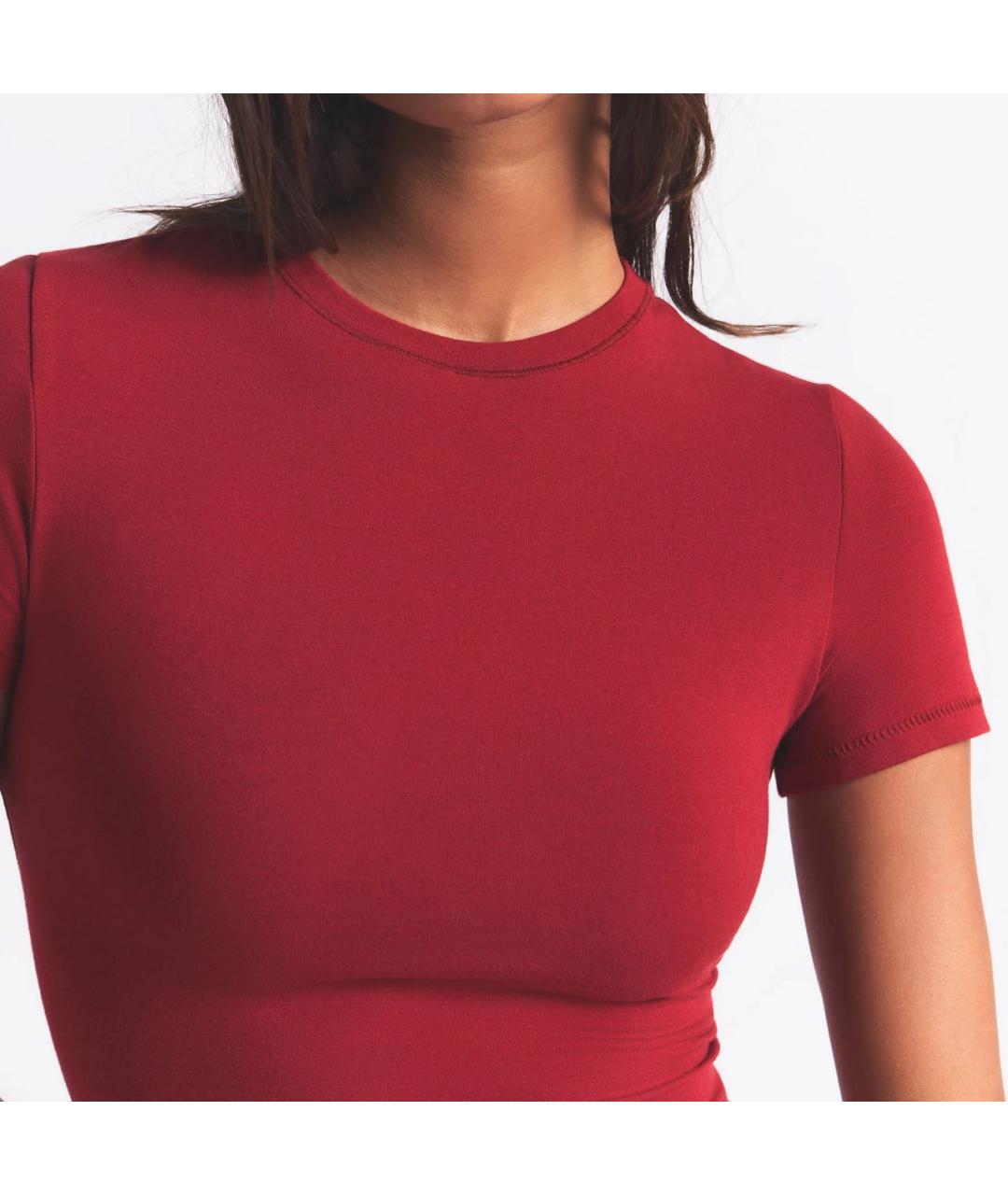 SKIMS Бордовая хлопковая футболка, фото 6