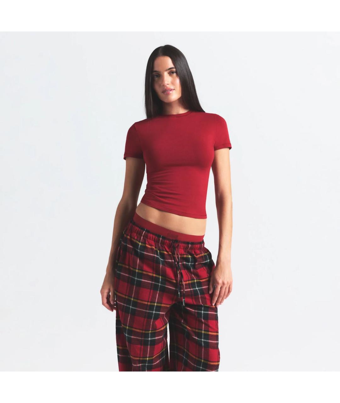 SKIMS Бордовая хлопковая футболка, фото 3