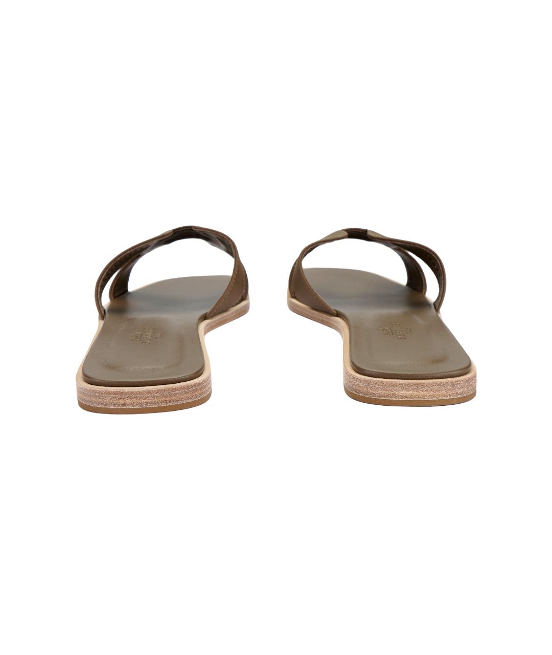 HERMES Хаки кожаные шлепанцы, фото 4