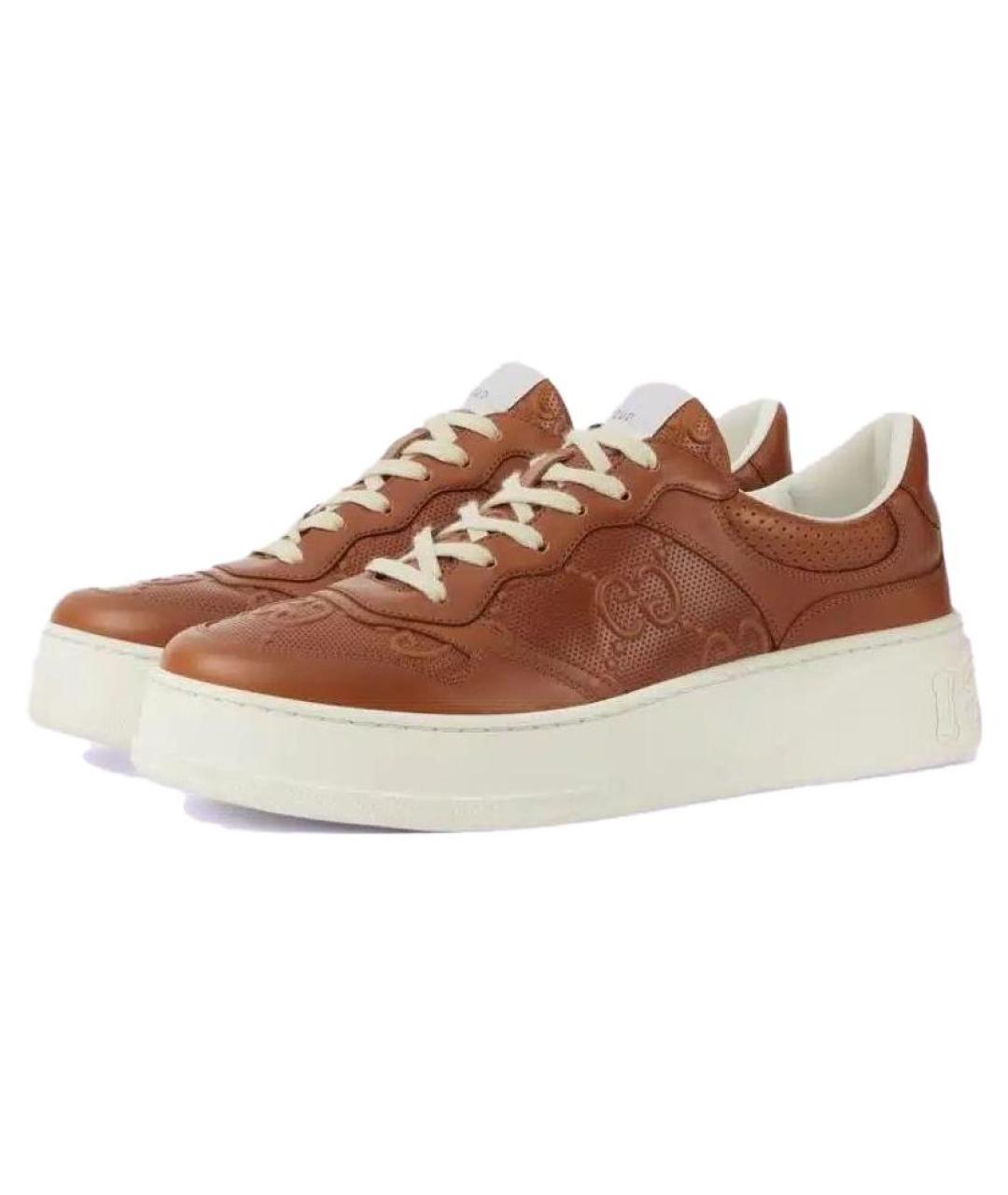 GUCCI Коричневые кожаные низкие кроссовки / кеды, фото 2