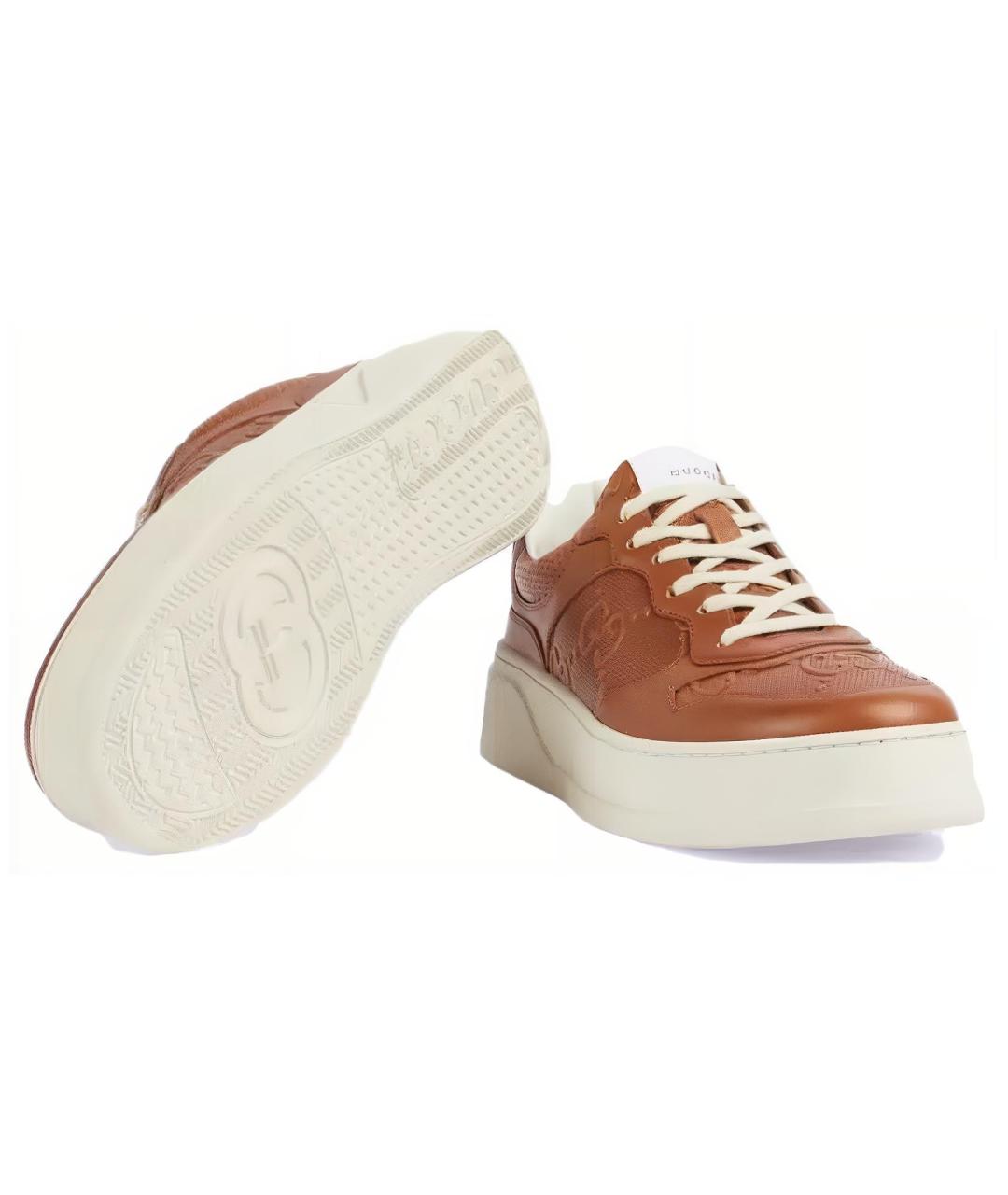 GUCCI Коричневые кожаные низкие кроссовки / кеды, фото 6