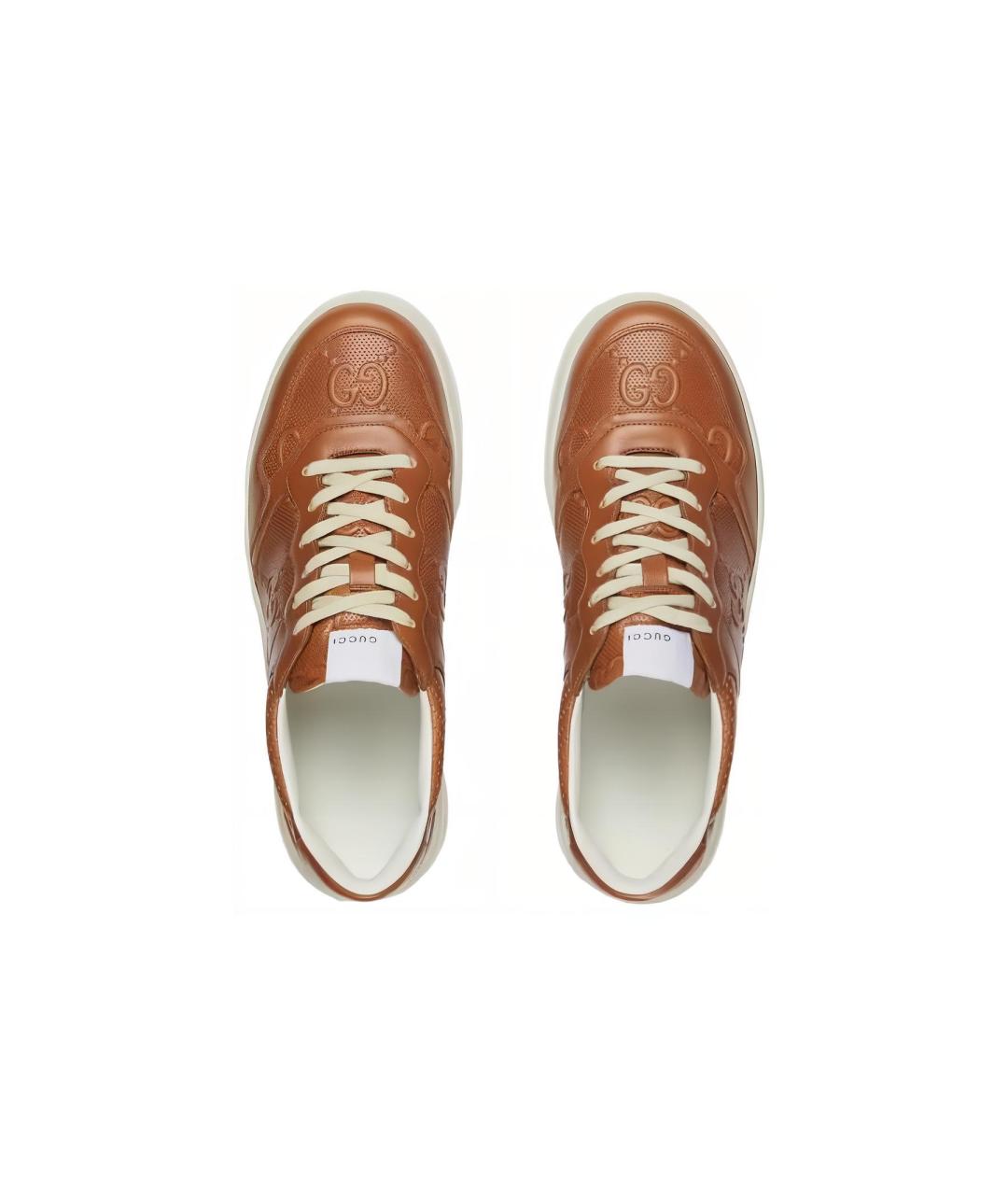 GUCCI Коричневые кожаные низкие кроссовки / кеды, фото 4