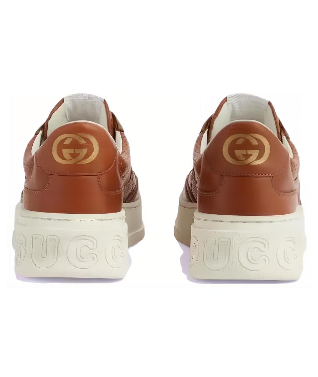 GUCCI Коричневые кожаные низкие кроссовки / кеды, фото 5