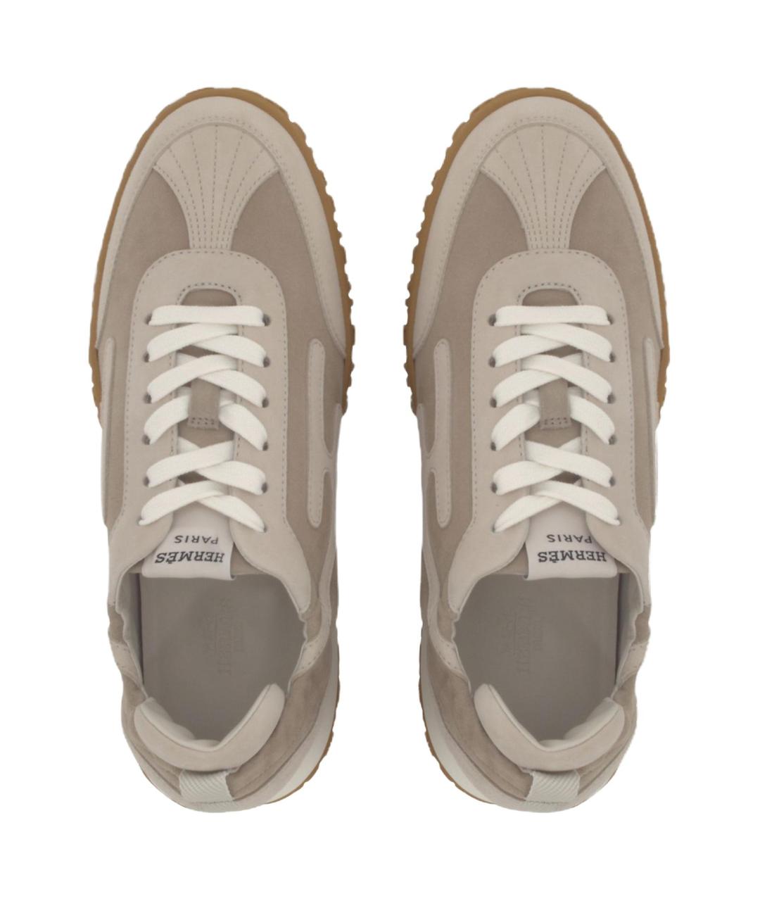 HERMES Бежевые текстильные кроссовки, фото 4