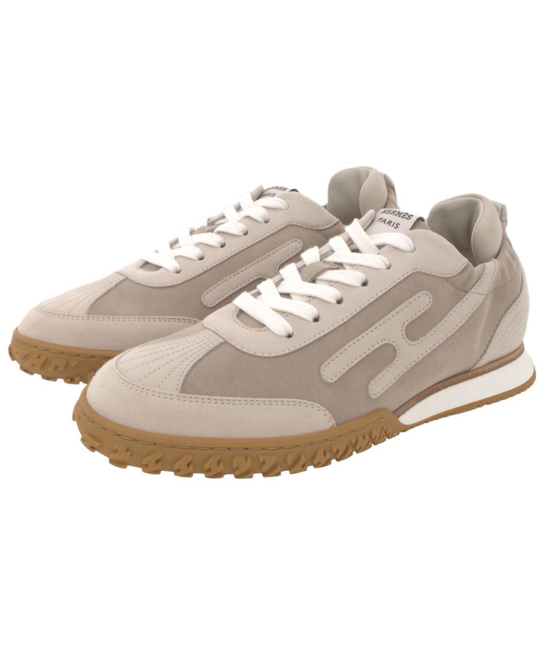 HERMES Бежевые текстильные кроссовки, фото 3