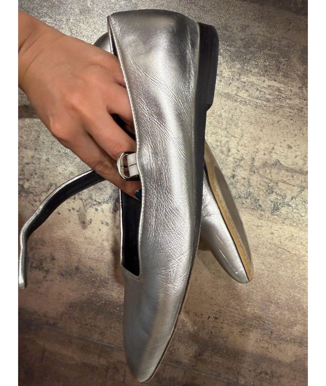 LE MONDE BERYL Серебряные кожаные балетки, фото 5