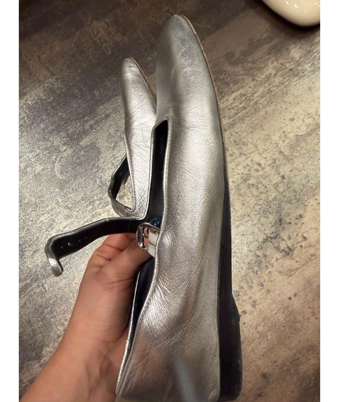 LE MONDE BERYL Серебряные кожаные балетки, фото 6