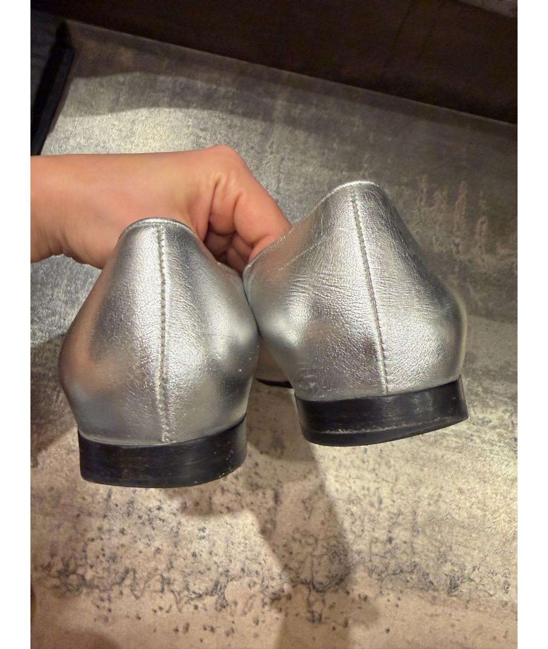 LE MONDE BERYL Серебряные кожаные балетки, фото 3