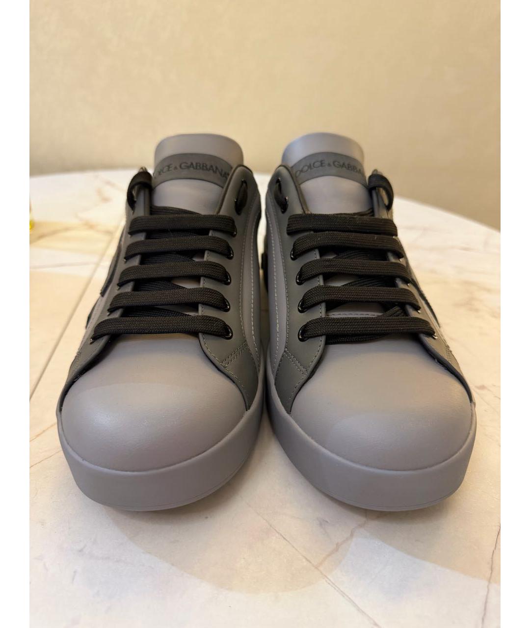DOLCE&GABBANA Серые кожаные низкие кроссовки / кеды, фото 2