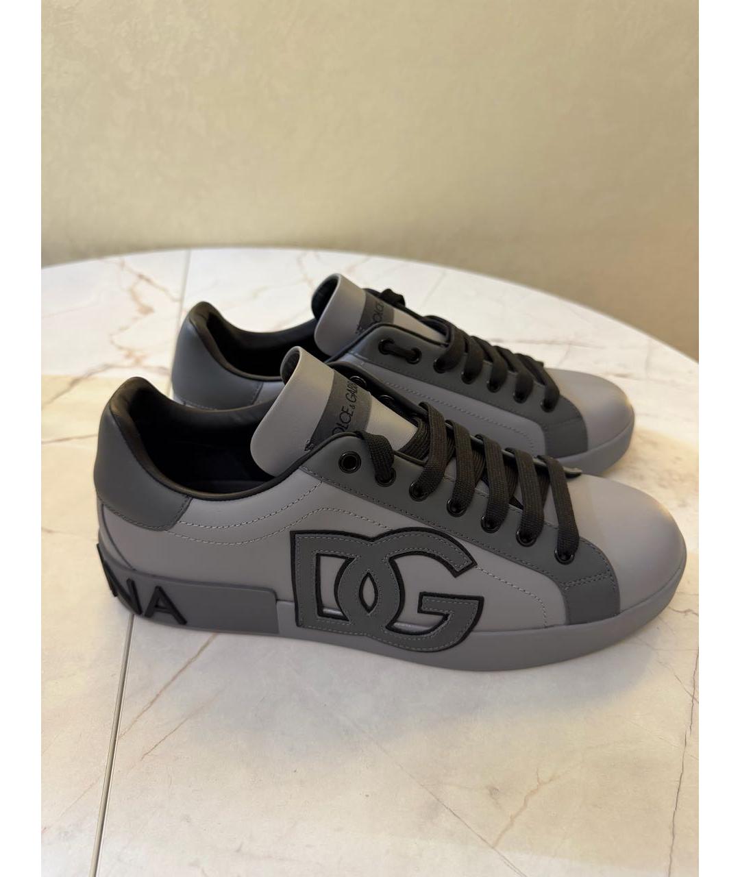 DOLCE&GABBANA Серые кожаные низкие кроссовки / кеды, фото 5