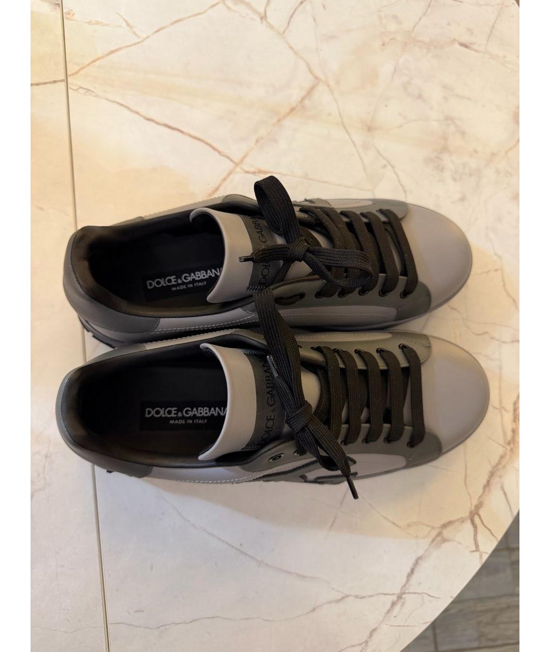 DOLCE&GABBANA Серые кожаные низкие кроссовки / кеды, фото 3