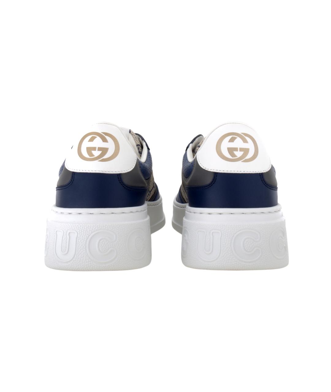 GUCCI Синие кожаные низкие кроссовки / кеды, фото 5