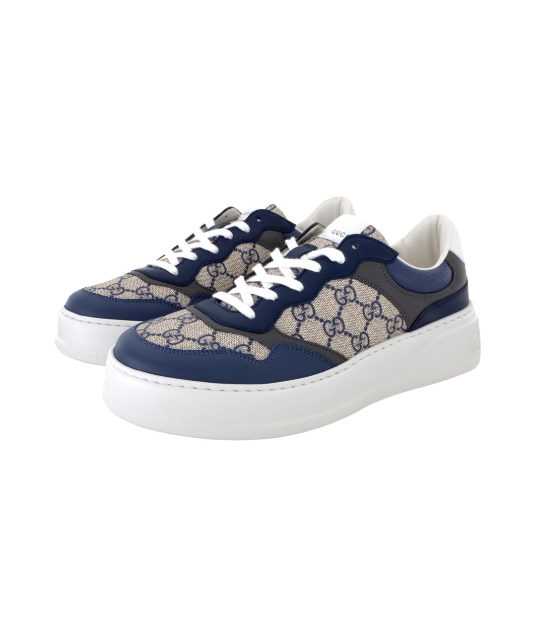 GUCCI Синие кожаные низкие кроссовки / кеды, фото 3