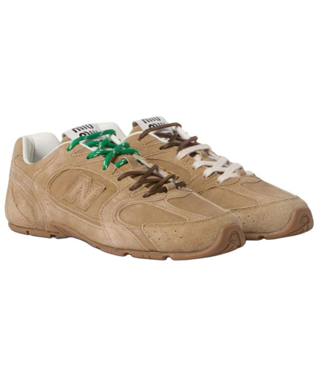 MIU MIU Бежевые замшевые кроссовки, фото 3