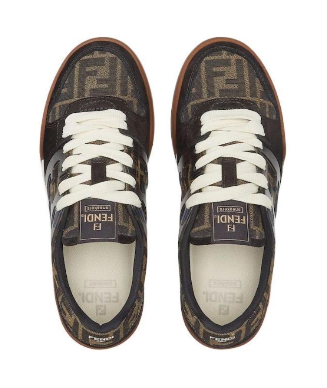 FENDI Коричневые текстильные низкие кроссовки / кеды, фото 4