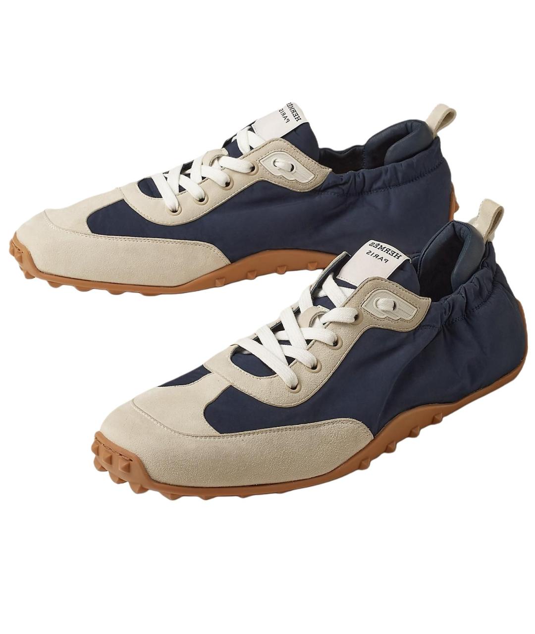 HERMES Синие текстильные низкие кроссовки / кеды, фото 3