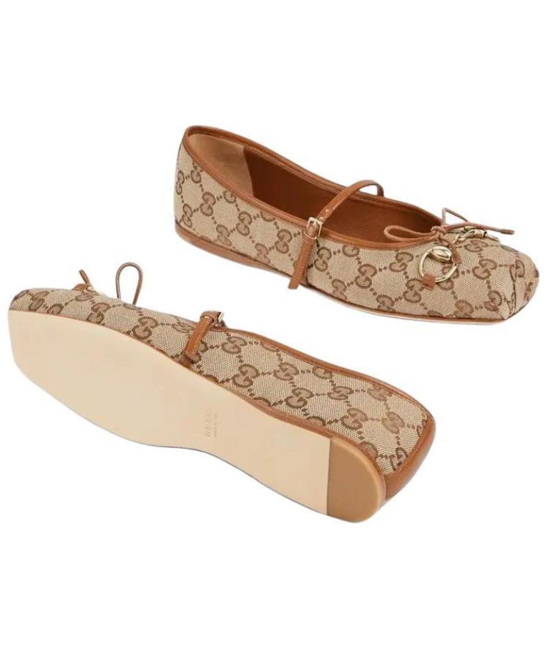 GUCCI Коричневые текстильные балетки, фото 5