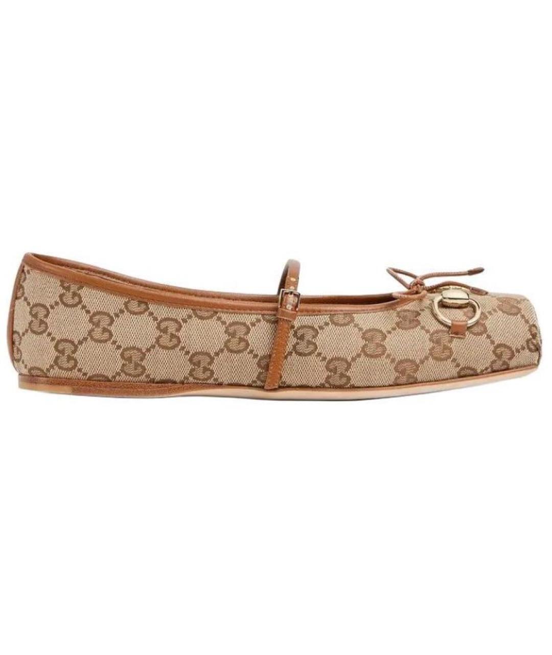 GUCCI Коричневые текстильные балетки, фото 1