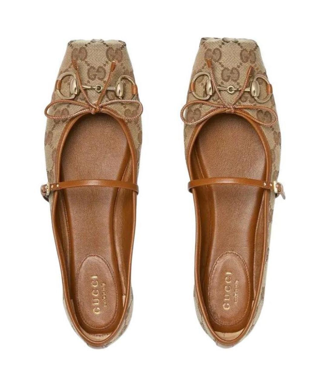 GUCCI Коричневые текстильные балетки, фото 3