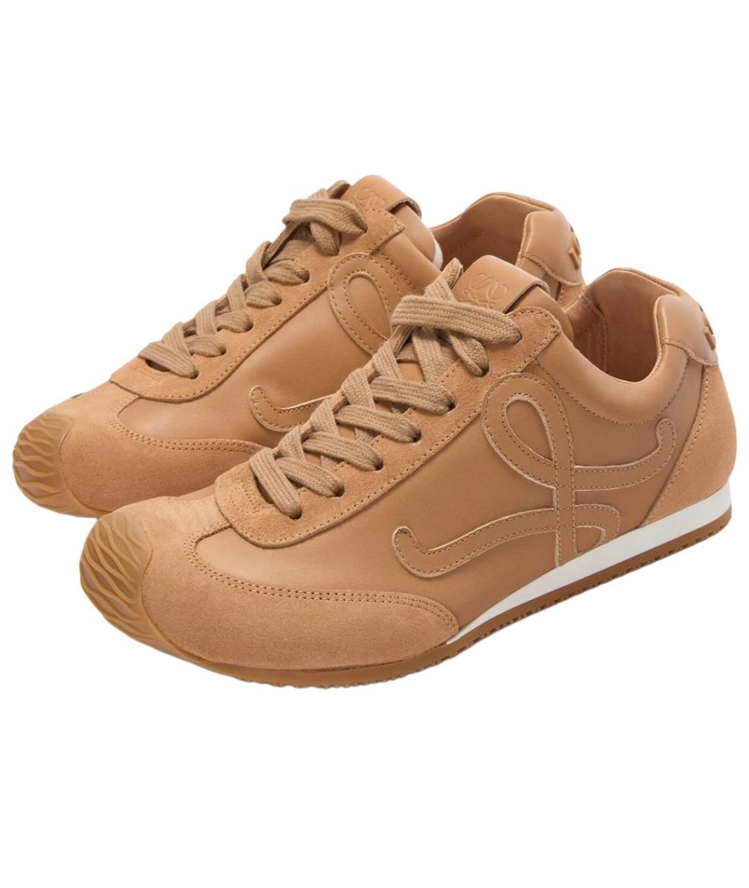 LOEWE Коричневые кожаные низкие кроссовки / кеды, фото 3