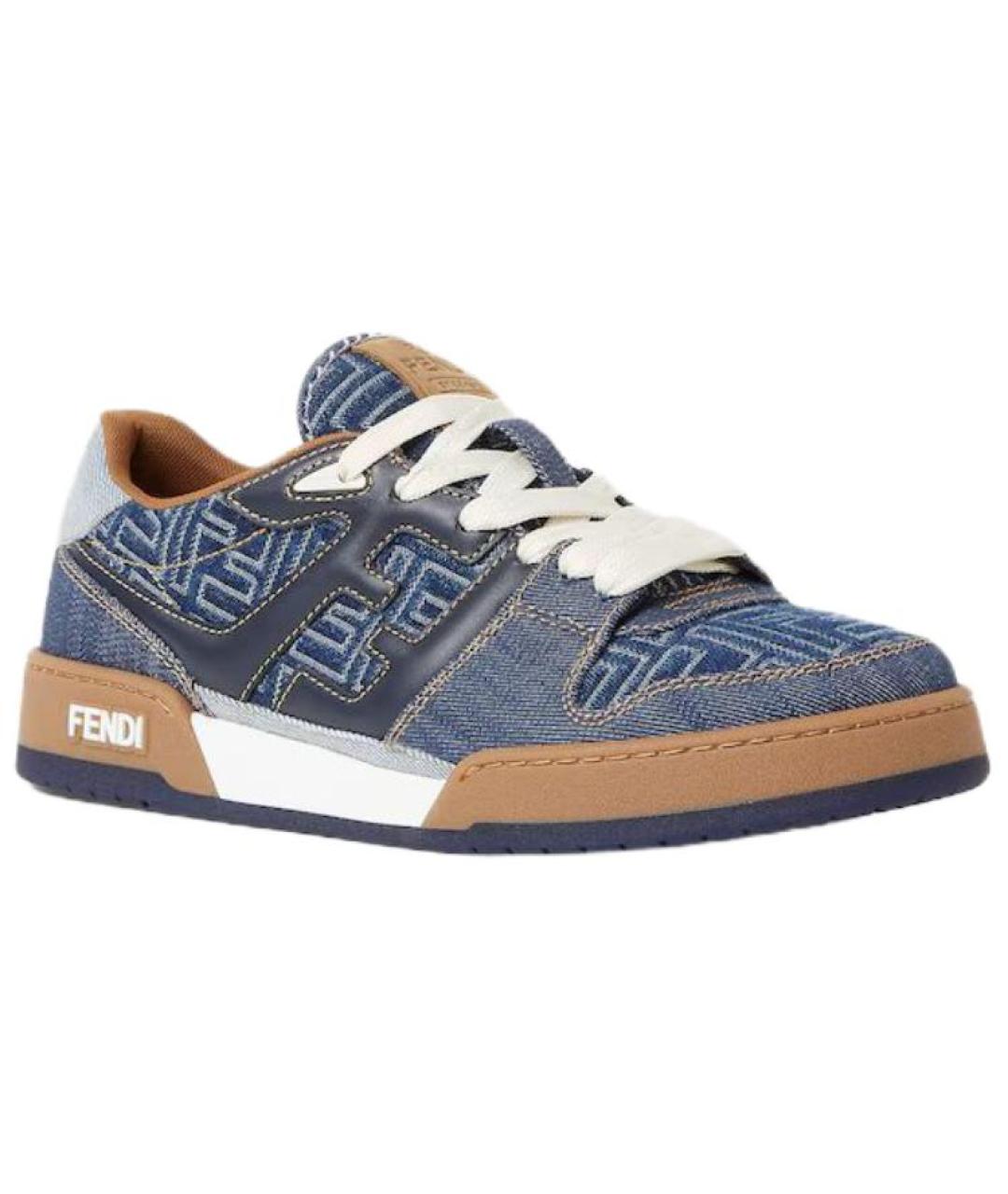 FENDI Синие текстильные низкие кроссовки / кеды, фото 3