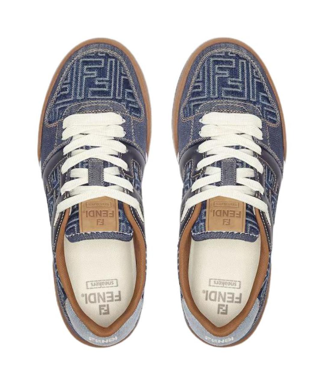 FENDI Синие текстильные низкие кроссовки / кеды, фото 4