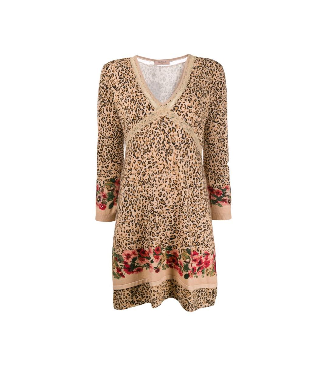 TWIN-SET Коричневое вискозное повседневное платье, фото 8