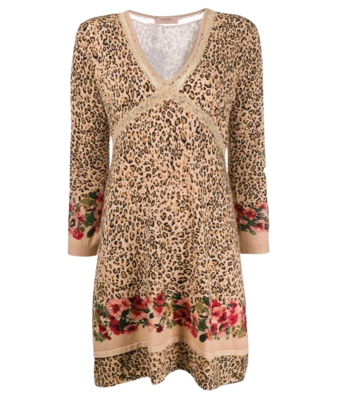 TWIN-SET Коричневое вискозное повседневное платье, фото 1