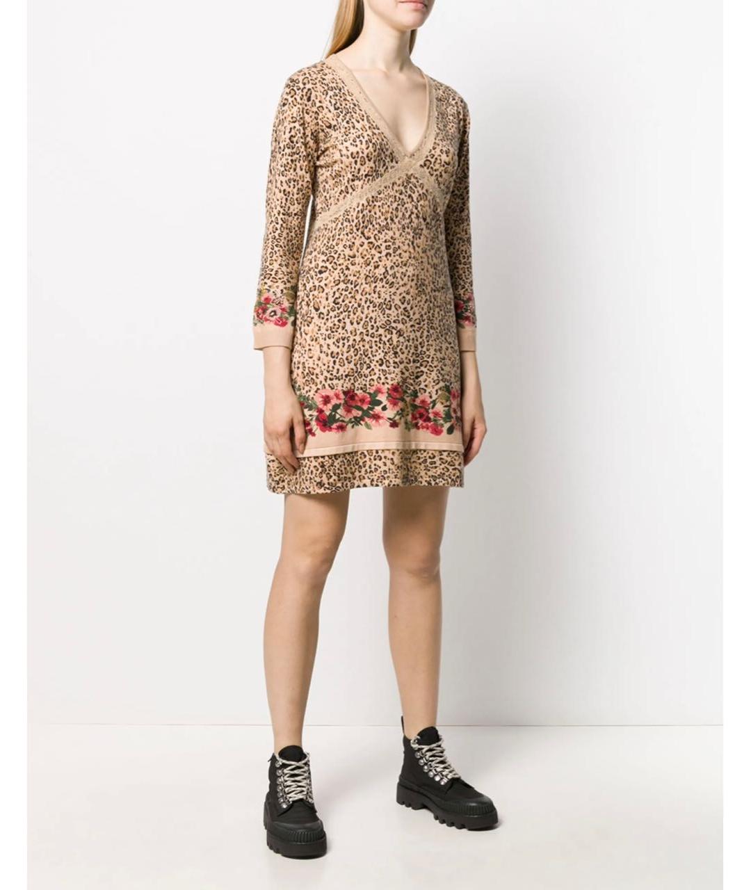 TWIN-SET Коричневое вискозное повседневное платье, фото 3