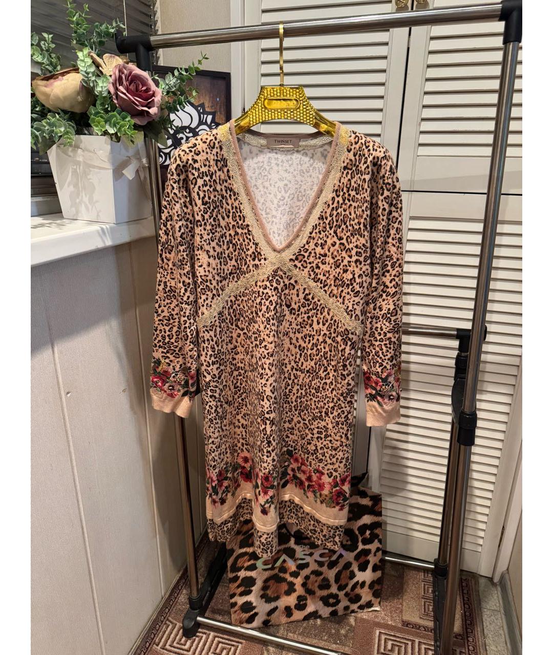 TWIN-SET Коричневое вискозное повседневное платье, фото 6