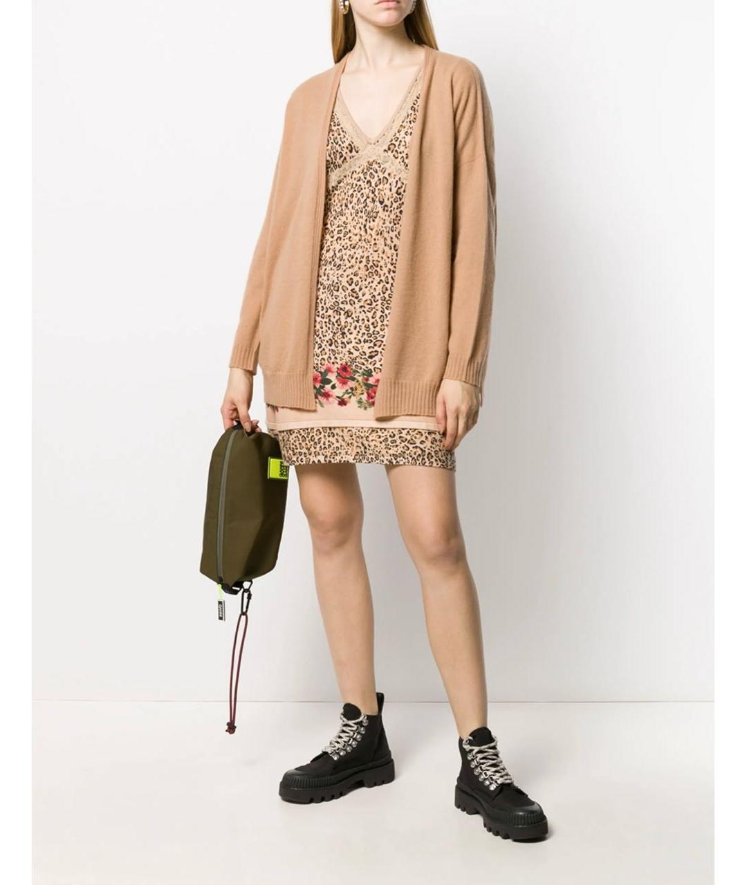 TWIN-SET Коричневое вискозное повседневное платье, фото 2