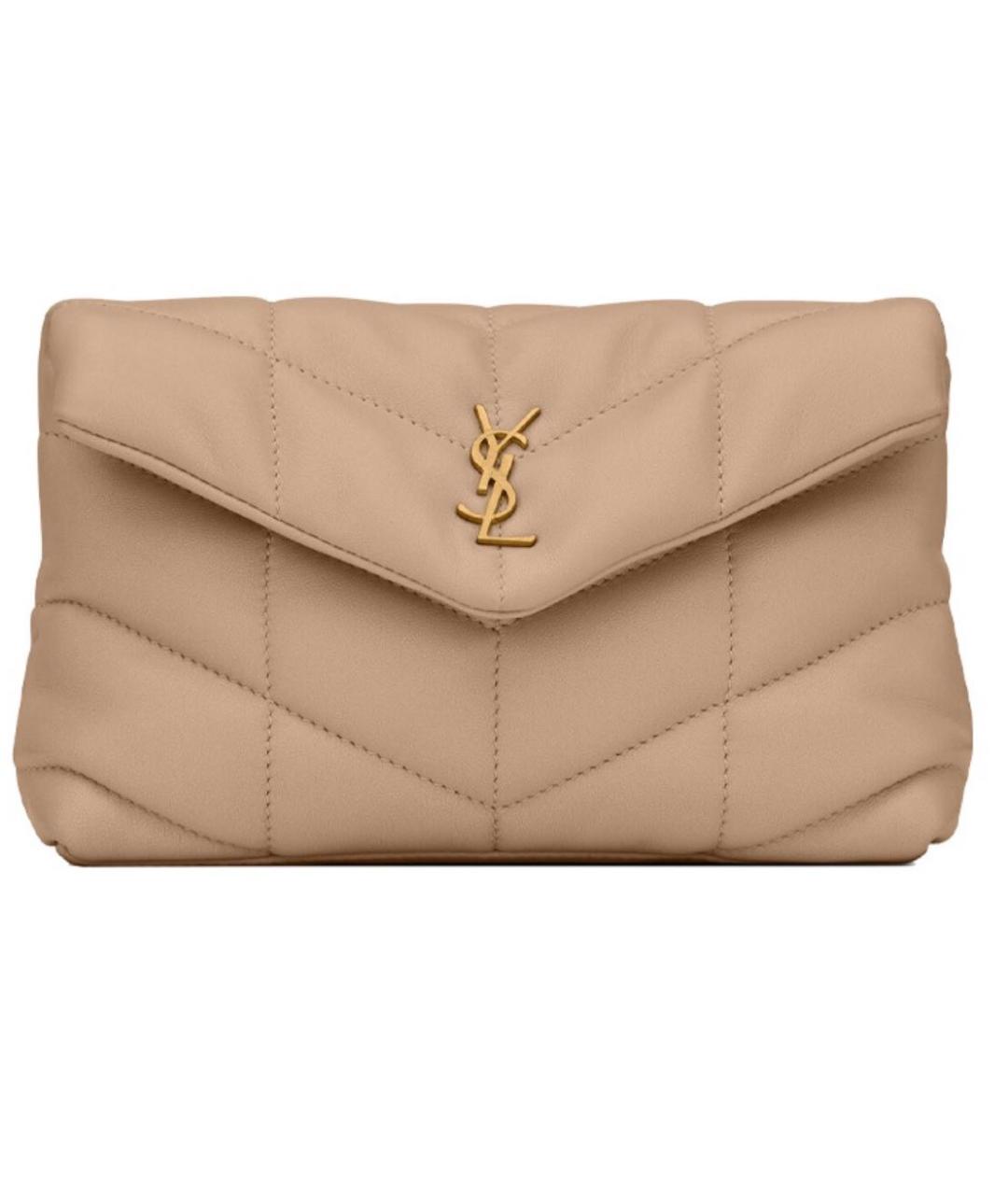 SAINT LAURENT Бежевая кожаная сумка с короткими ручками, фото 6