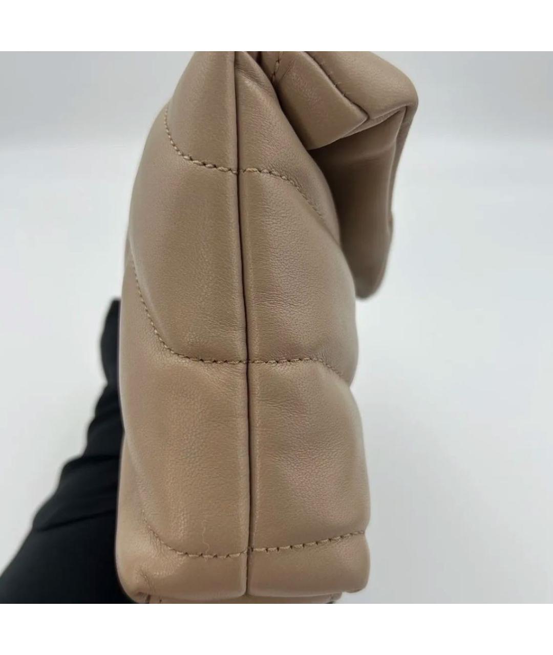 SAINT LAURENT Бежевая кожаная сумка с короткими ручками, фото 3