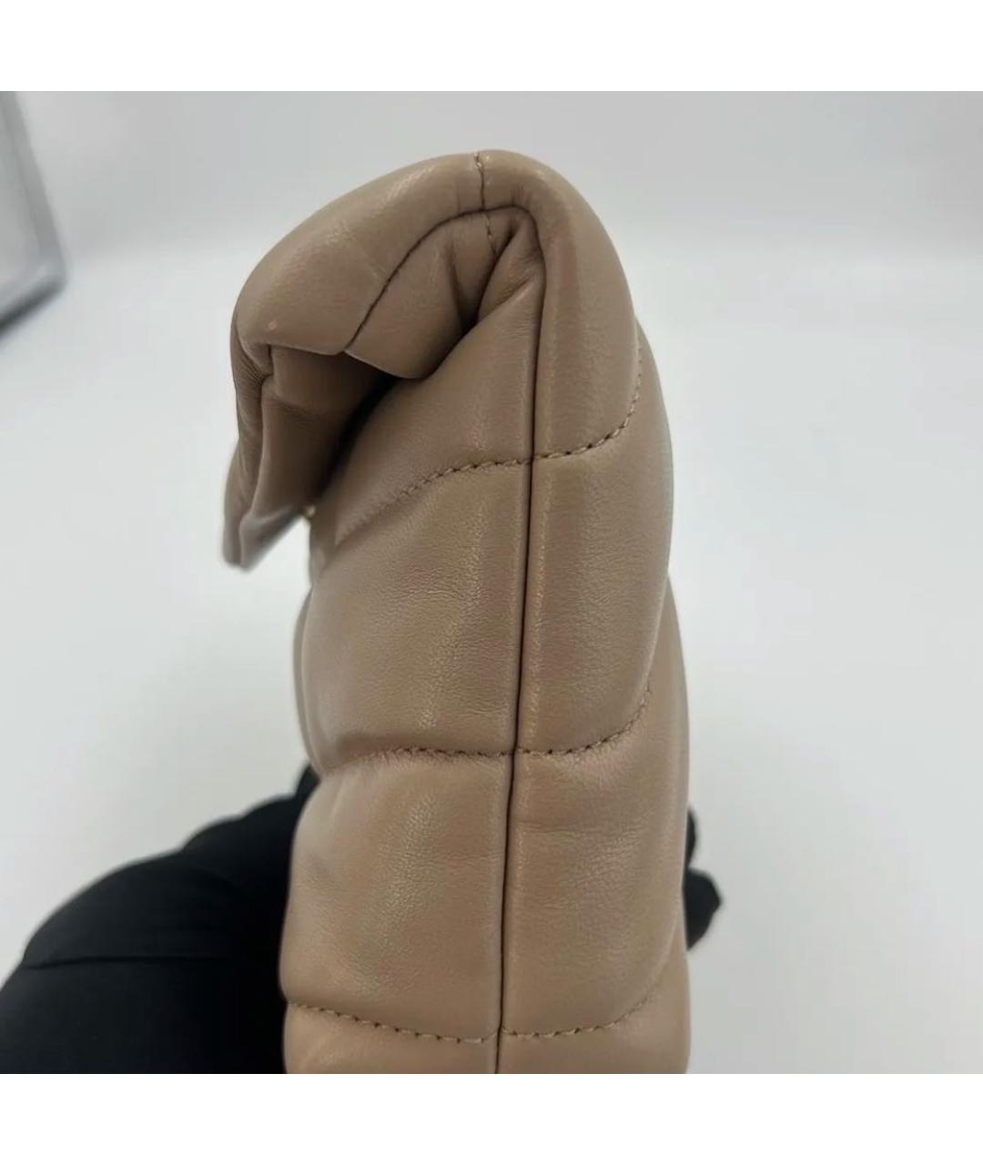 SAINT LAURENT Бежевая кожаная сумка с короткими ручками, фото 4