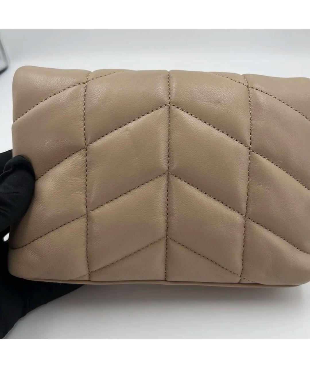 SAINT LAURENT Бежевая кожаная сумка с короткими ручками, фото 5