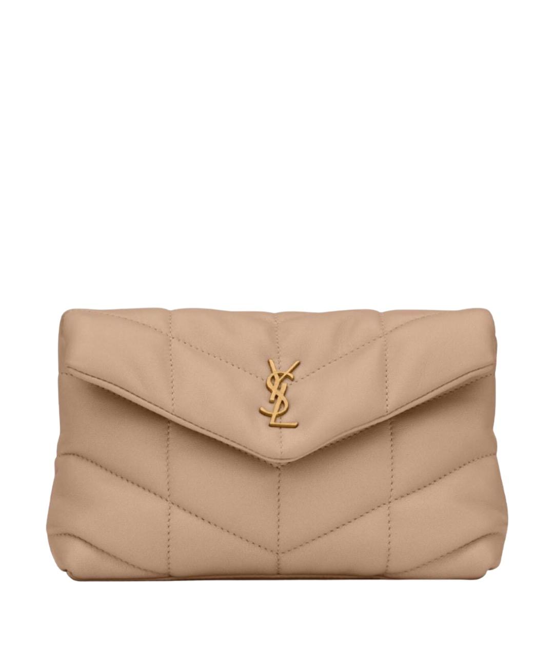 SAINT LAURENT Бежевая кожаная сумка с короткими ручками, фото 1