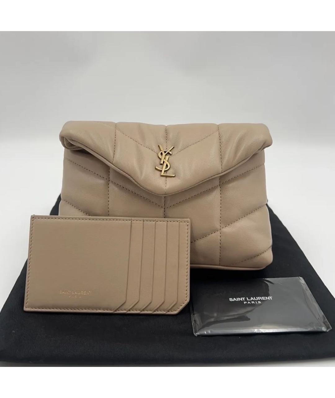 SAINT LAURENT Бежевая кожаная сумка с короткими ручками, фото 2