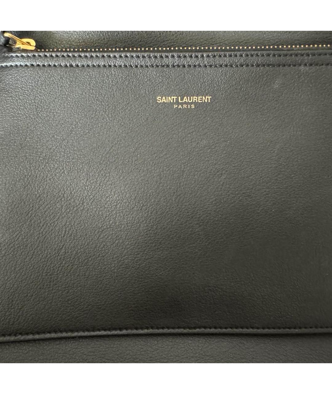 SAINT LAURENT Черная кожаная сумка тоут, фото 7