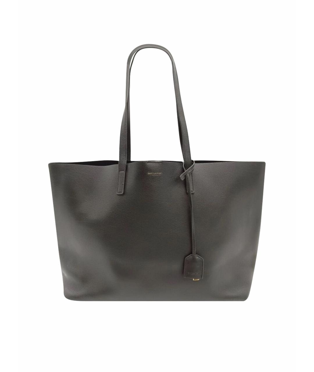 SAINT LAURENT Черная кожаная сумка тоут, фото 1