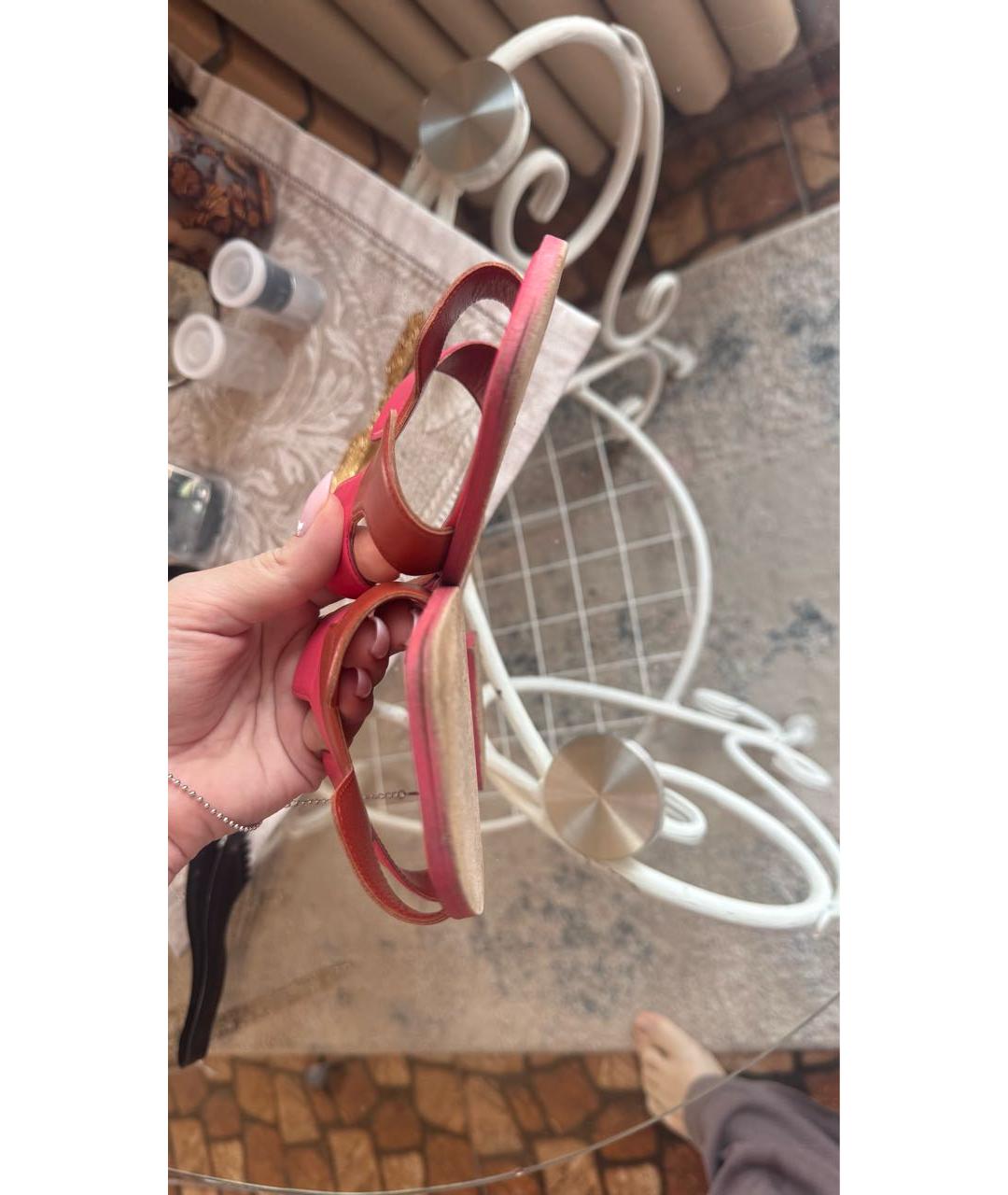 HERMES Розовые кожаные шлепанцы, фото 2