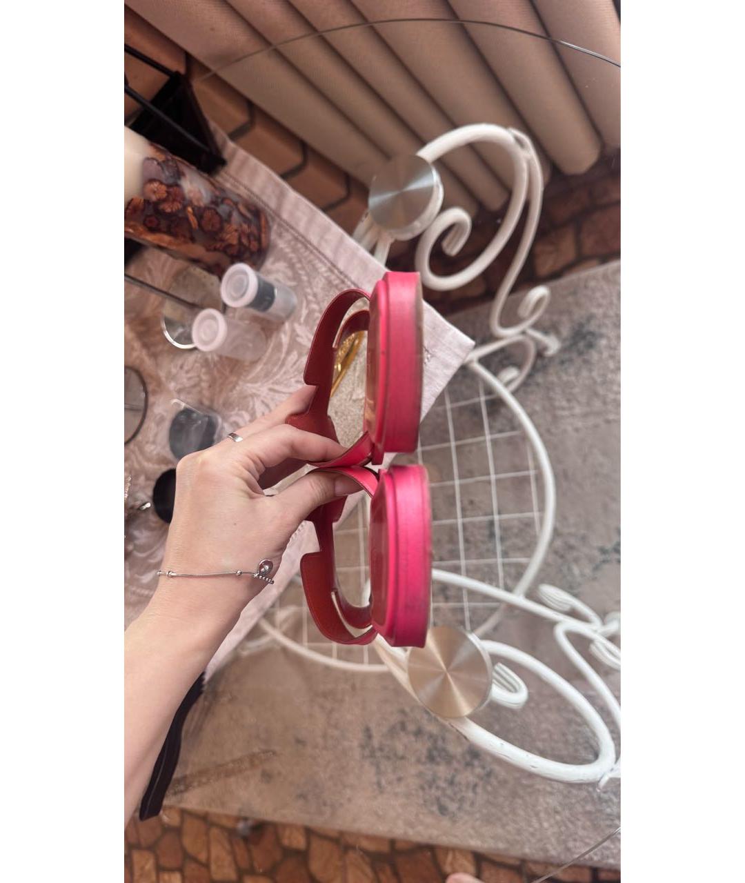 HERMES Розовые кожаные шлепанцы, фото 4