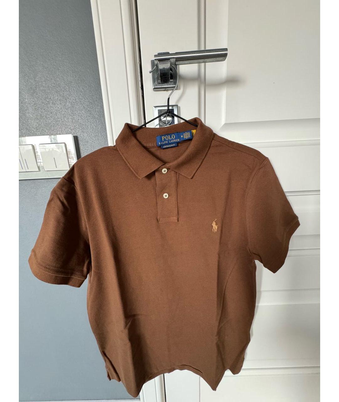 POLO RALPH LAUREN Коричневое хлопковое поло с коротким рукавом, фото 4