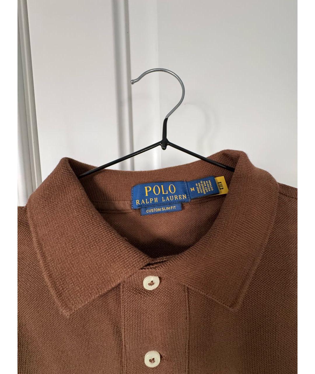 POLO RALPH LAUREN Коричневое хлопковое поло с коротким рукавом, фото 3