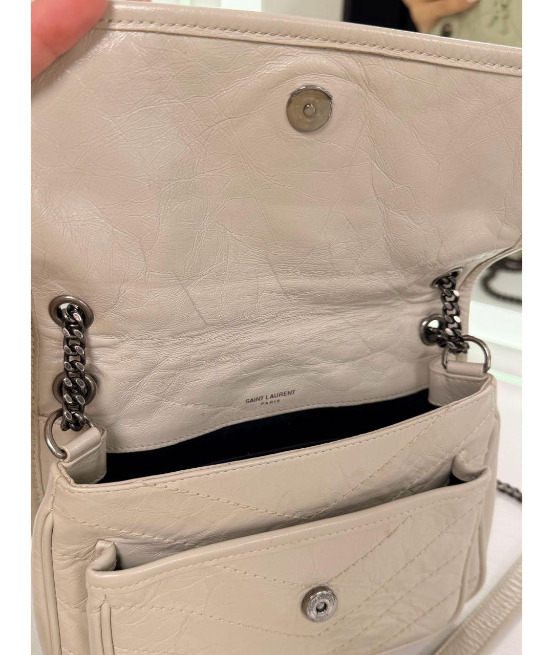 SAINT LAURENT Бежевая кожаная сумка через плечо, фото 4