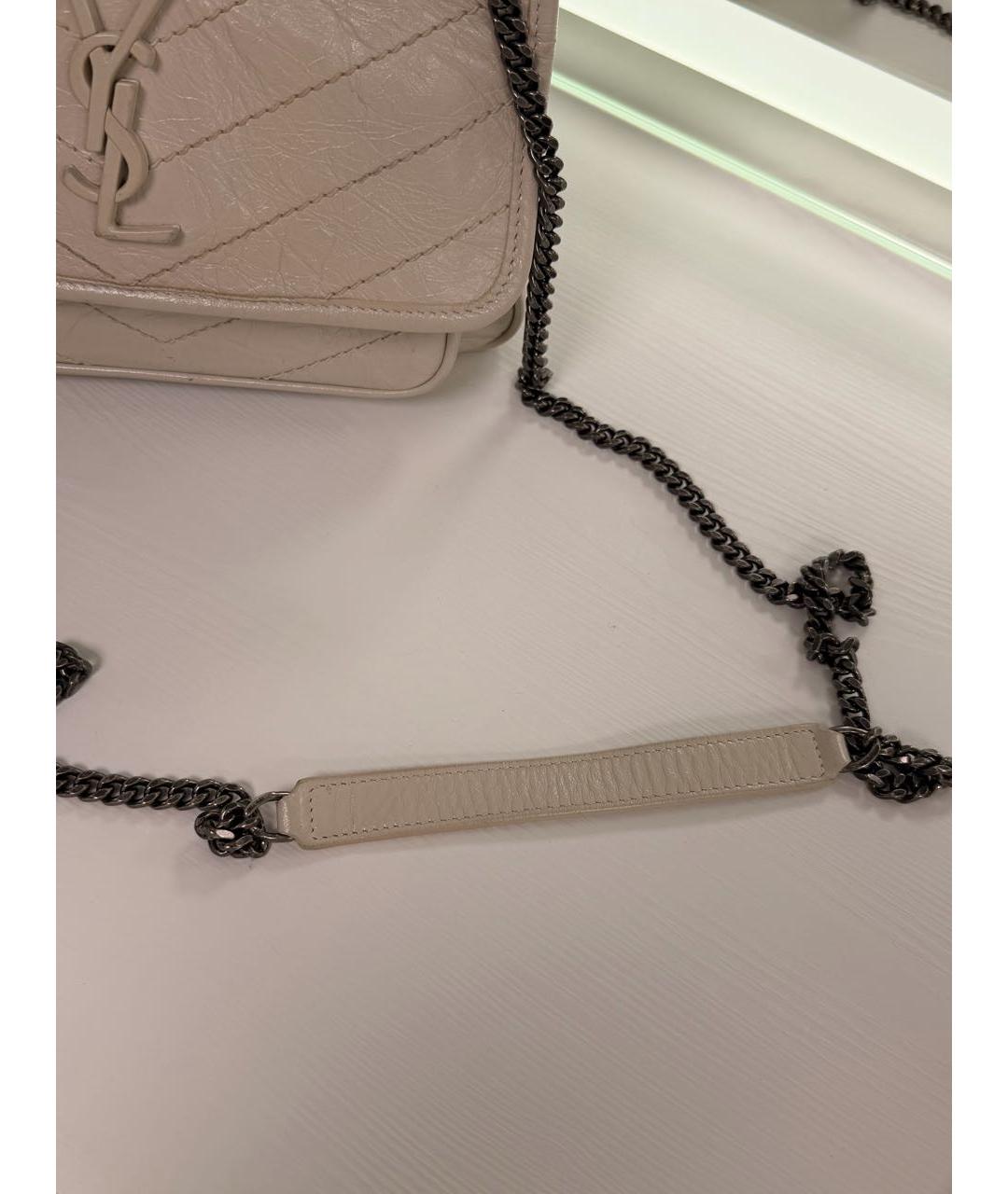 SAINT LAURENT Бежевая кожаная сумка через плечо, фото 6