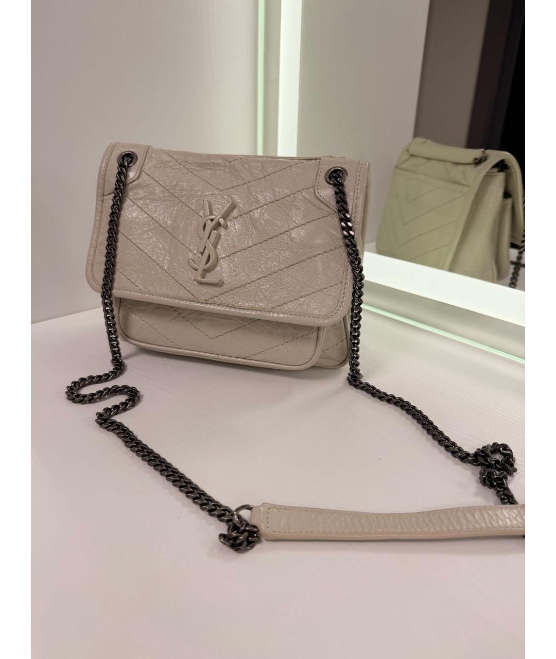 SAINT LAURENT Бежевая кожаная сумка через плечо, фото 9