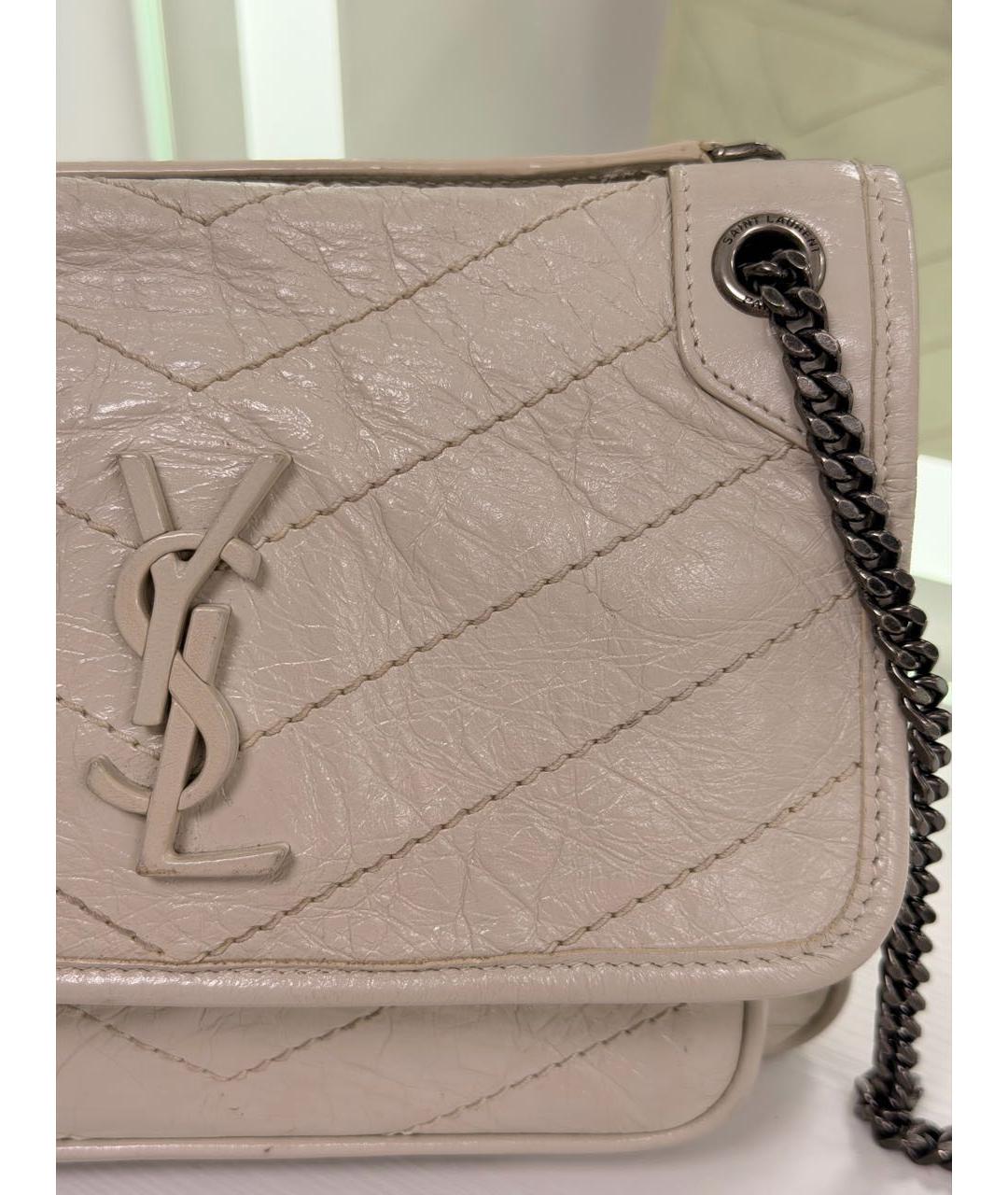 SAINT LAURENT Бежевая кожаная сумка через плечо, фото 5