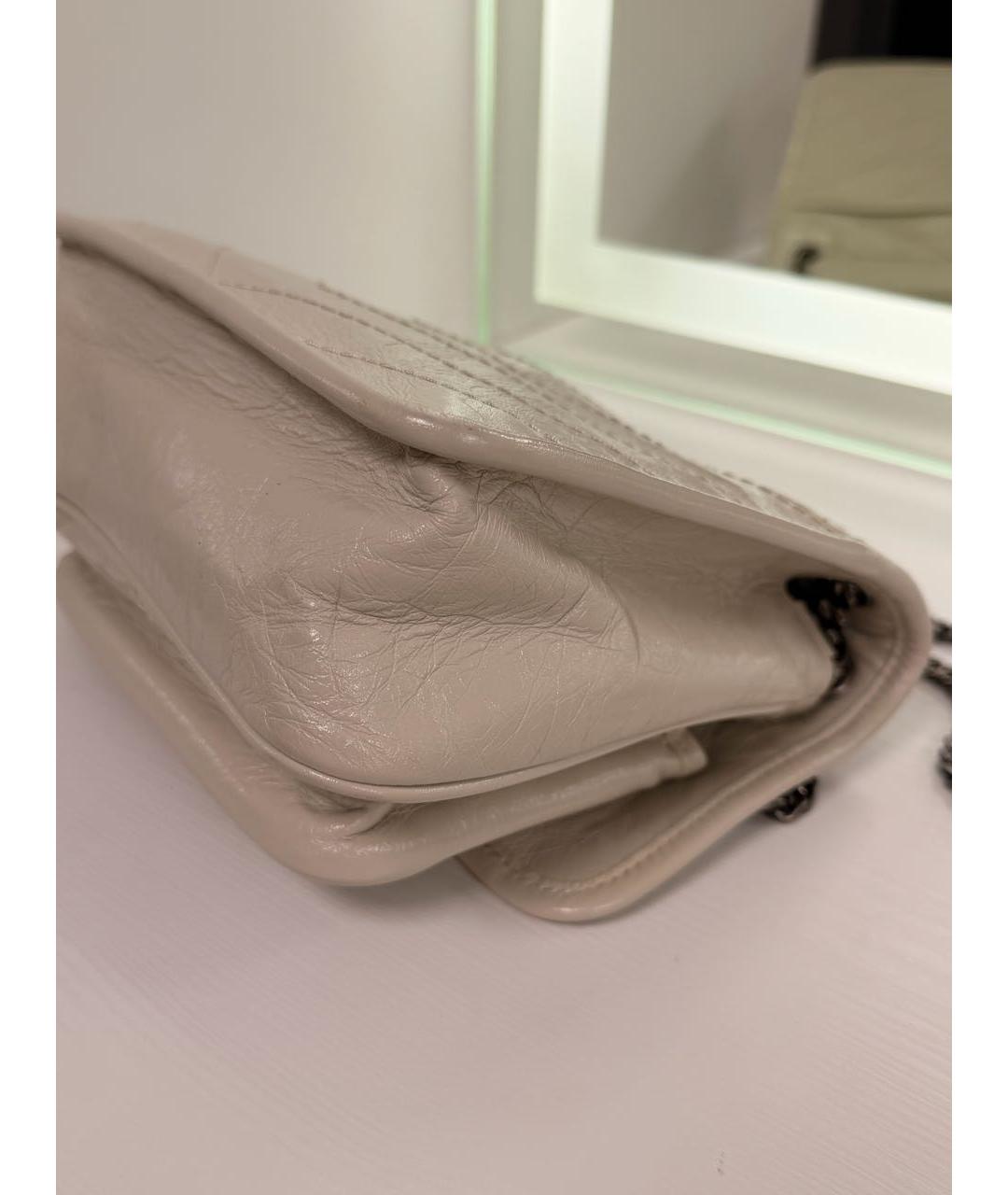SAINT LAURENT Бежевая кожаная сумка через плечо, фото 7