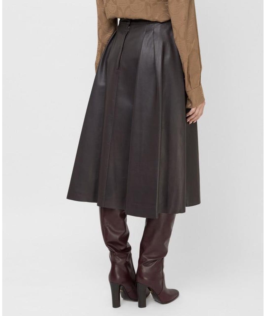 DOLCE&GABBANA Черная кожаная юбка миди, фото 5