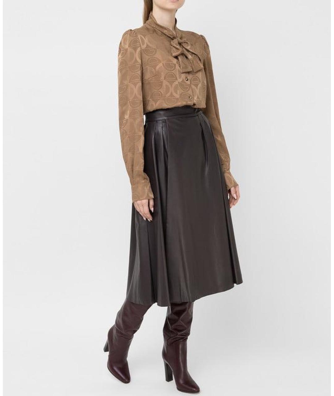 DOLCE&GABBANA Черная кожаная юбка миди, фото 3